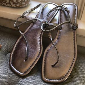 New LEATHER Pewter Colored Sandals size 7.5
